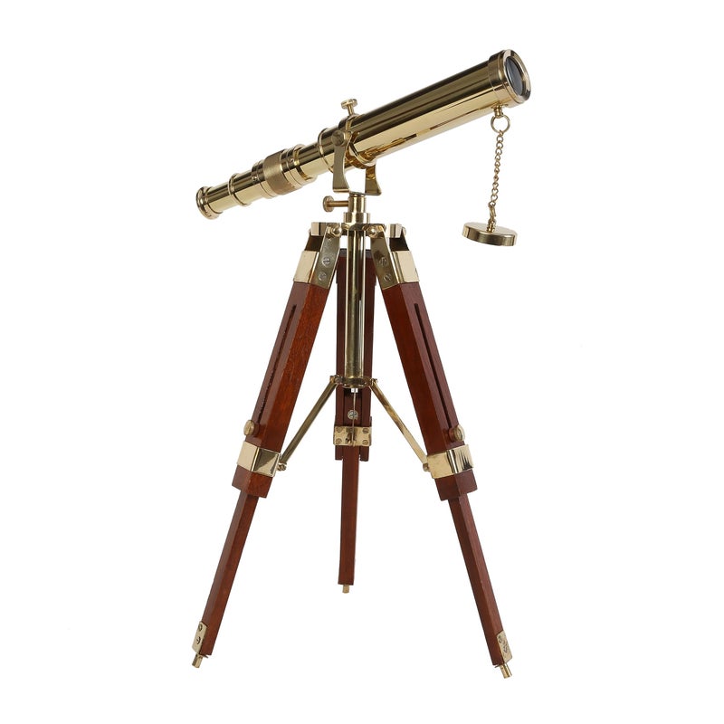 OCEAN REPLICAS Vintage Brass Telescope on Tripod Stand use Lens Antique Desktop Brass Telescope Royal Antique Golden Finish Spyglass Nautical Beautiful On Wooden Tripod Stand - Image 3
